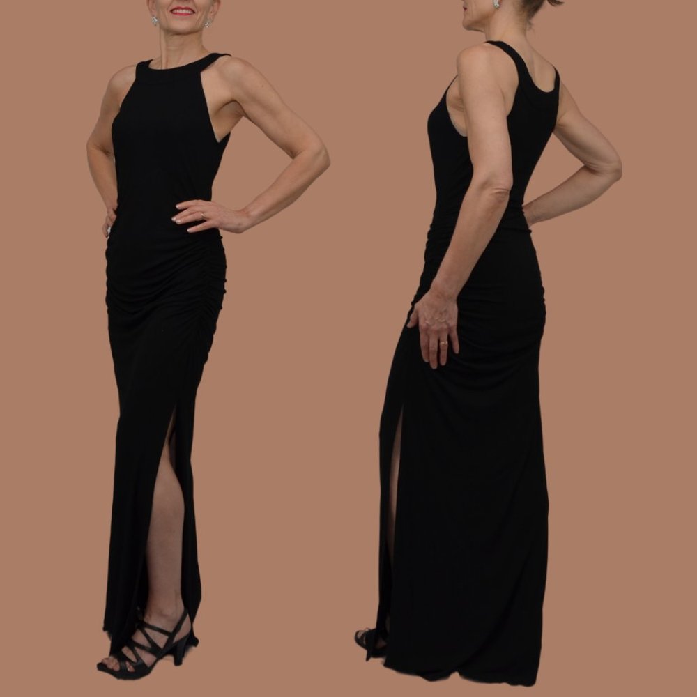 AmélieBoutik | Crew Neck Halter Side Slit Maxi Dress | Size M | Black